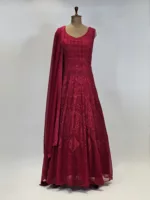 Cherry Red Kashmiri Mughal Style Embroidered Party Gown EXC8602 - Patel Brothers NX 6