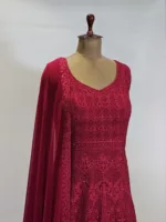 Cherry Red Kashmiri Mughal Style Embroidered Party Gown EXC8602 - Patel Brothers NX 7