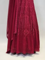 Cherry Red Kashmiri Mughal Style Embroidered Party Gown EXC8602 - Patel Brothers NX 8