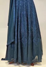 Dark Sapphire Blue Kashmiri Mughal Style Embroidered Party Gown EXC8602 - Patel Brothers NX 8