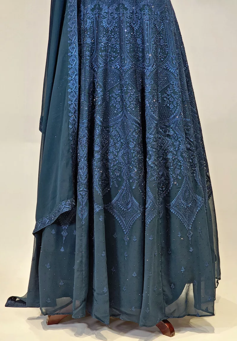 Dark Sapphire Blue Kashmiri Mughal Style Embroidered Party Gown EXC8602 - Patel Brothers NX 5