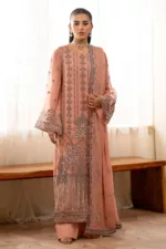 Peach Brown Chiffon Unstitched Long Suit with Rich Fancy Embroidery - Patel Brothers NX 7