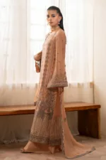 Peach Brown Chiffon Unstitched Long Suit with Rich Fancy Embroidery - Patel Brothers NX 10