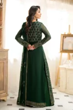 Dark Bottle Green Chiffon Unstitched Long Suit with Rich Fancy Embroidery - Patel Brothers NX 9