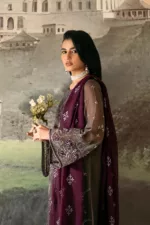 Dark Grayish Brown Chiffon Unstitched Suit with Elegant Embroidery - Patel Brothers NX 12