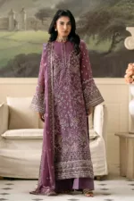 Dark Lilac Chiffon Unstitched Suit with Intricate Modern Embroidery - Patel Brothers NX 9