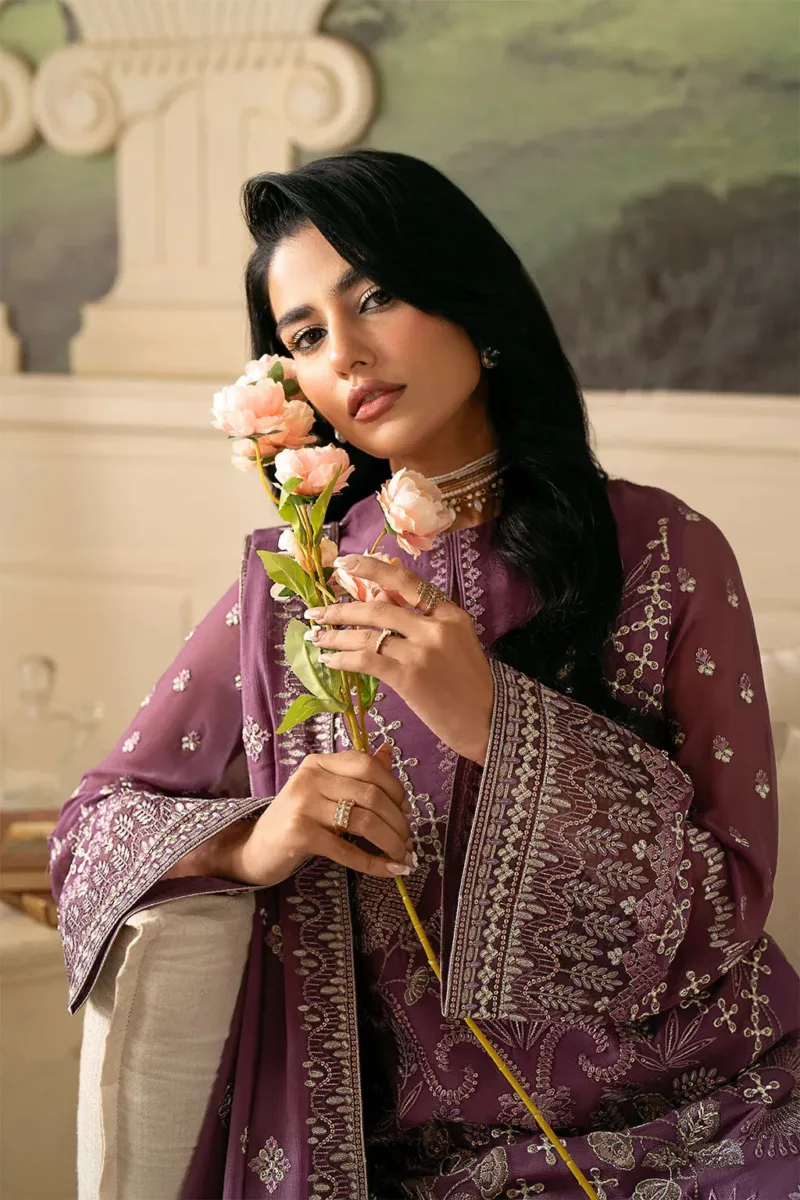 Dark Lilac Chiffon Unstitched Suit with Intricate Modern Embroidery - Patel Brothers NX 6