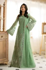 Whisper Mint Chiffon Unstitched Suit with Intricate Embroidery in Classic Style - Patel Brothers NX 11