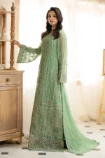 Whisper Mint Chiffon Unstitched Suit with Intricate Embroidery in Classic Style - Patel Brothers NX 16