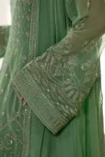 Whisper Mint Chiffon Unstitched Suit with Intricate Embroidery in Classic Style - Patel Brothers NX 17