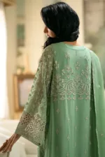 Whisper Mint Chiffon Unstitched Suit with Intricate Embroidery in Classic Style - Patel Brothers NX 13