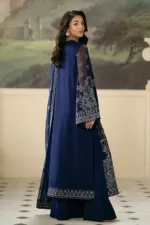 Elegant Dark Navy Blue Pakistani Unstitched Pure Chiffon Suit with Exquisite Floral Embroidery - Patel Brothers NX 16