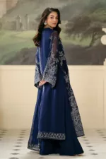 Elegant Dark Navy Blue Pakistani Unstitched Pure Chiffon Suit with Exquisite Floral Embroidery - Patel Brothers NX 12