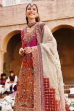 Nureh Unstitched Pakistani Suit – NL-66 BANO (Shaded Pink to Tangerine) - Patel Brothers NX 15