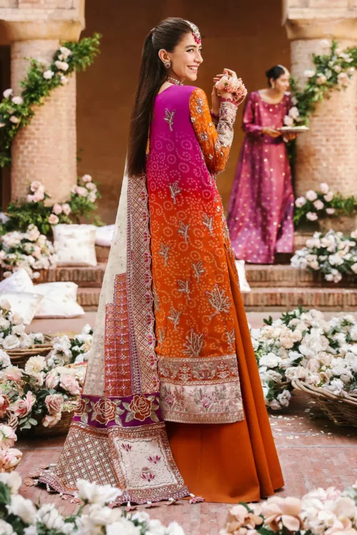 Nureh Unstitched Pakistani Suit – NL-66 BANO (Shaded Pink to Tangerine) - Patel Brothers NX 2