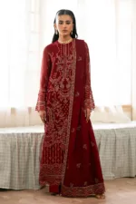 Persian Red Chiffon Unstitched Suit with Rich Fancy Embroidery - Patel Brothers NX 8