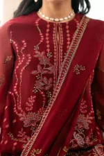 Persian Red Chiffon Unstitched Suit with Rich Fancy Embroidery - Patel Brothers NX 12