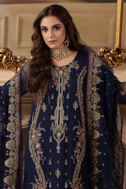 3-Pc Unstitched Premium Luxury Handwork Chiffon Suit with Embroidered Net Dupatta – DJW4-01 - Patel Brothers NX 3