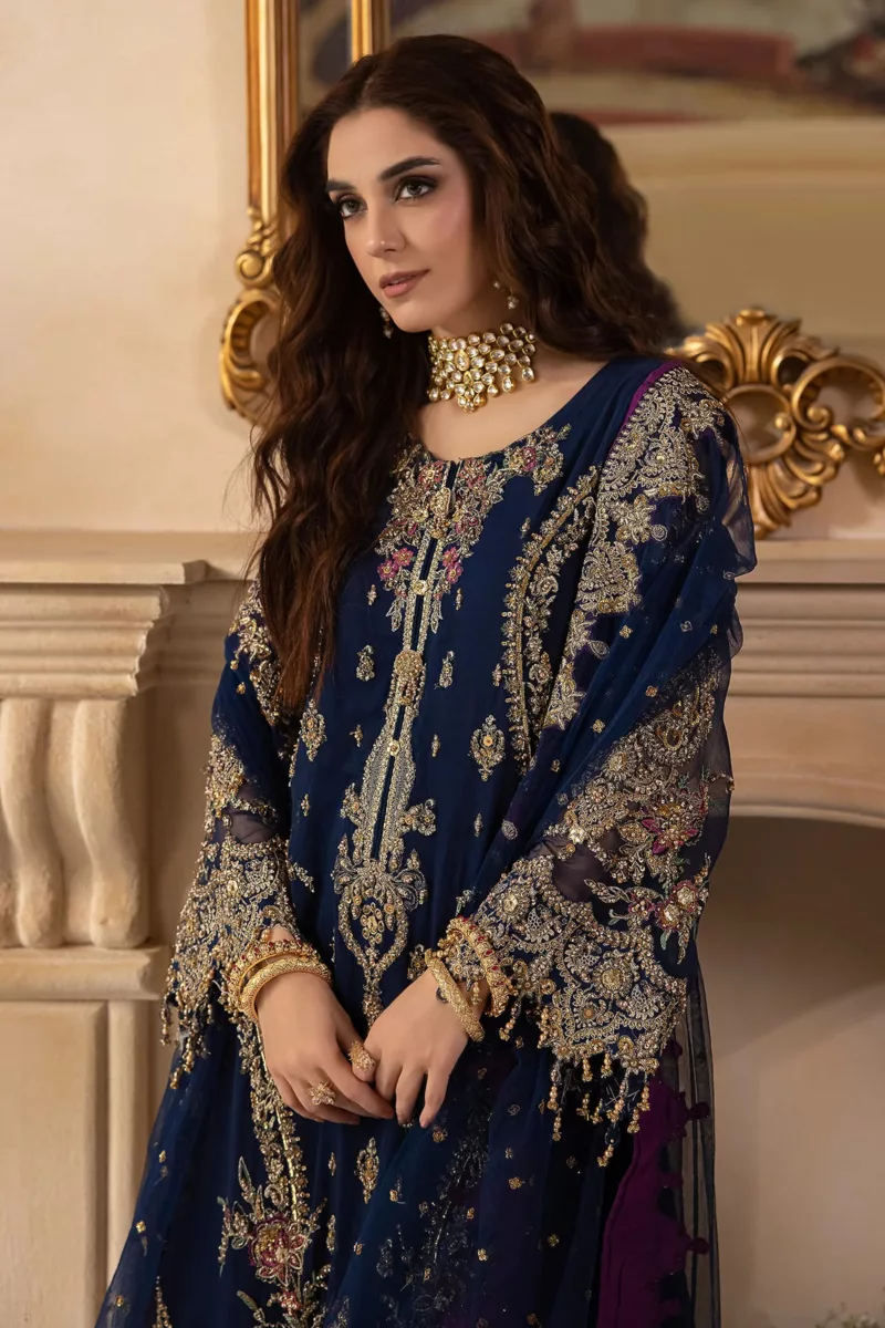 3-Pc Unstitched Premium Luxury Handwork Chiffon Suit with Embroidered Net Dupatta – DJW4-01 - Patel Brothers NX 12