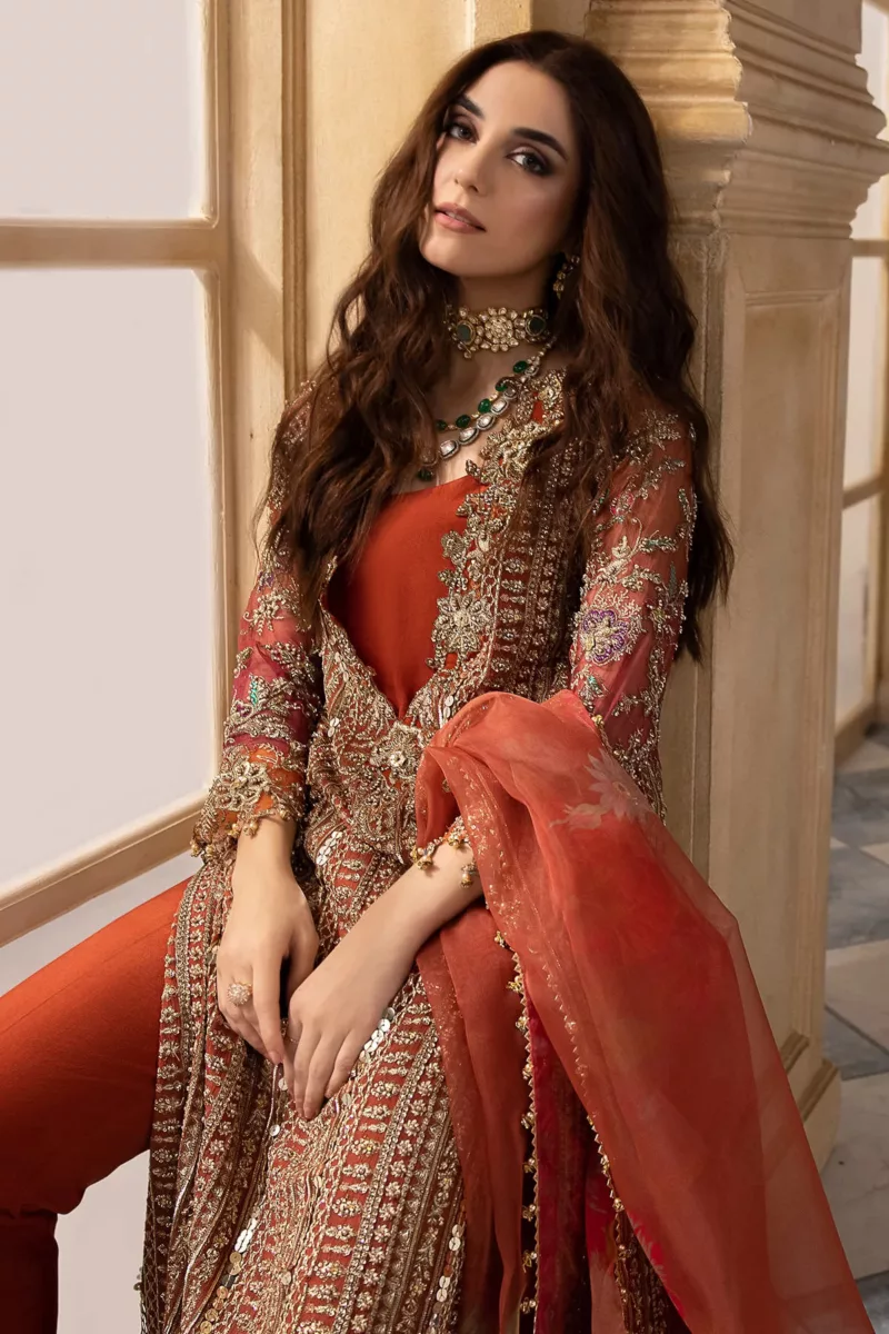 3-Pc Unstitched Premium Luxury Handwork Chiffon Suit with Embroidered Organza Dupatta – DJW4-04 - Patel Brothers NX 13