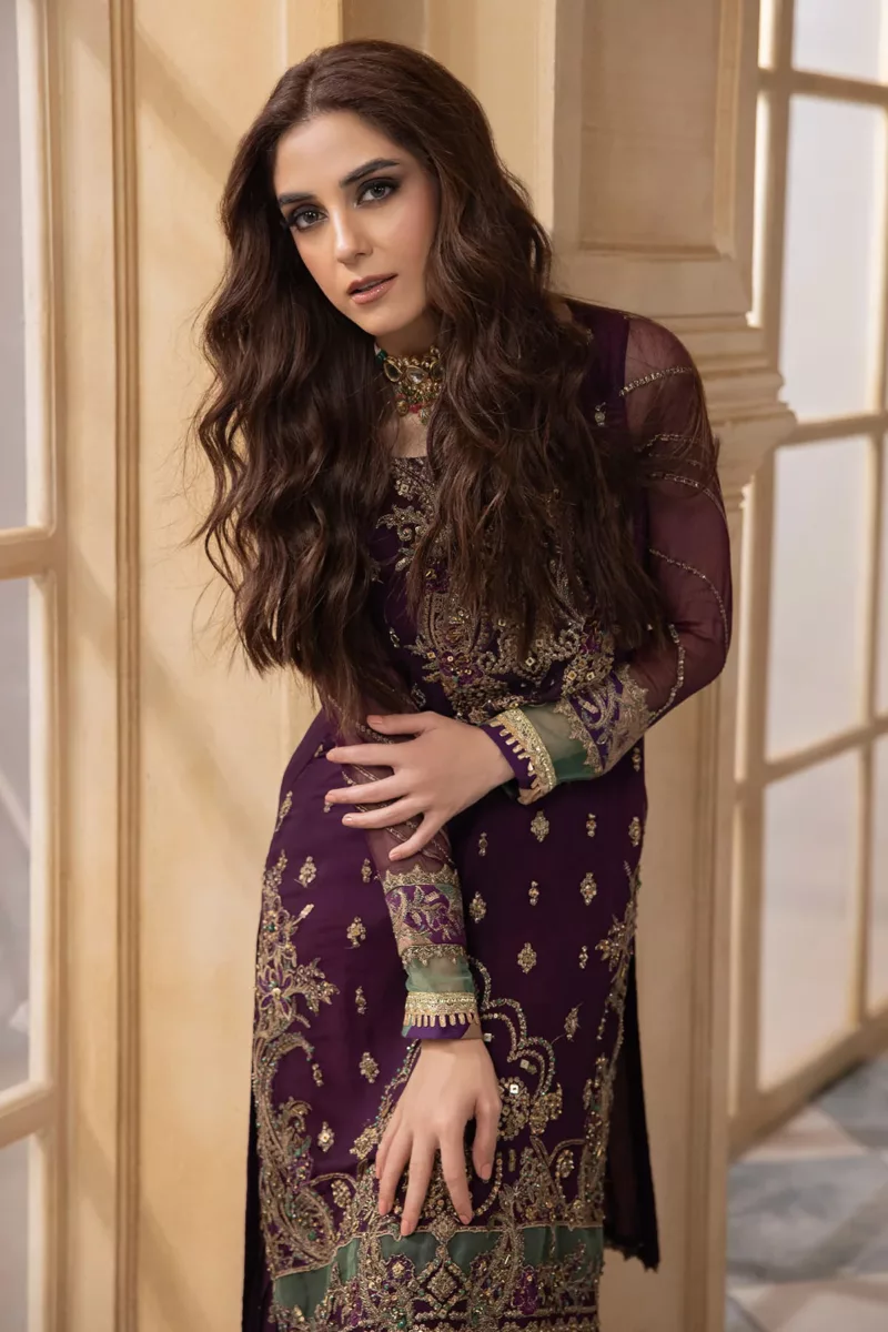 3-Pc Unstitched Premium Luxury Handwork Chiffon Suit with Embroidered Organza Dupatta – DJW4-03 - Patel Brothers NX 12