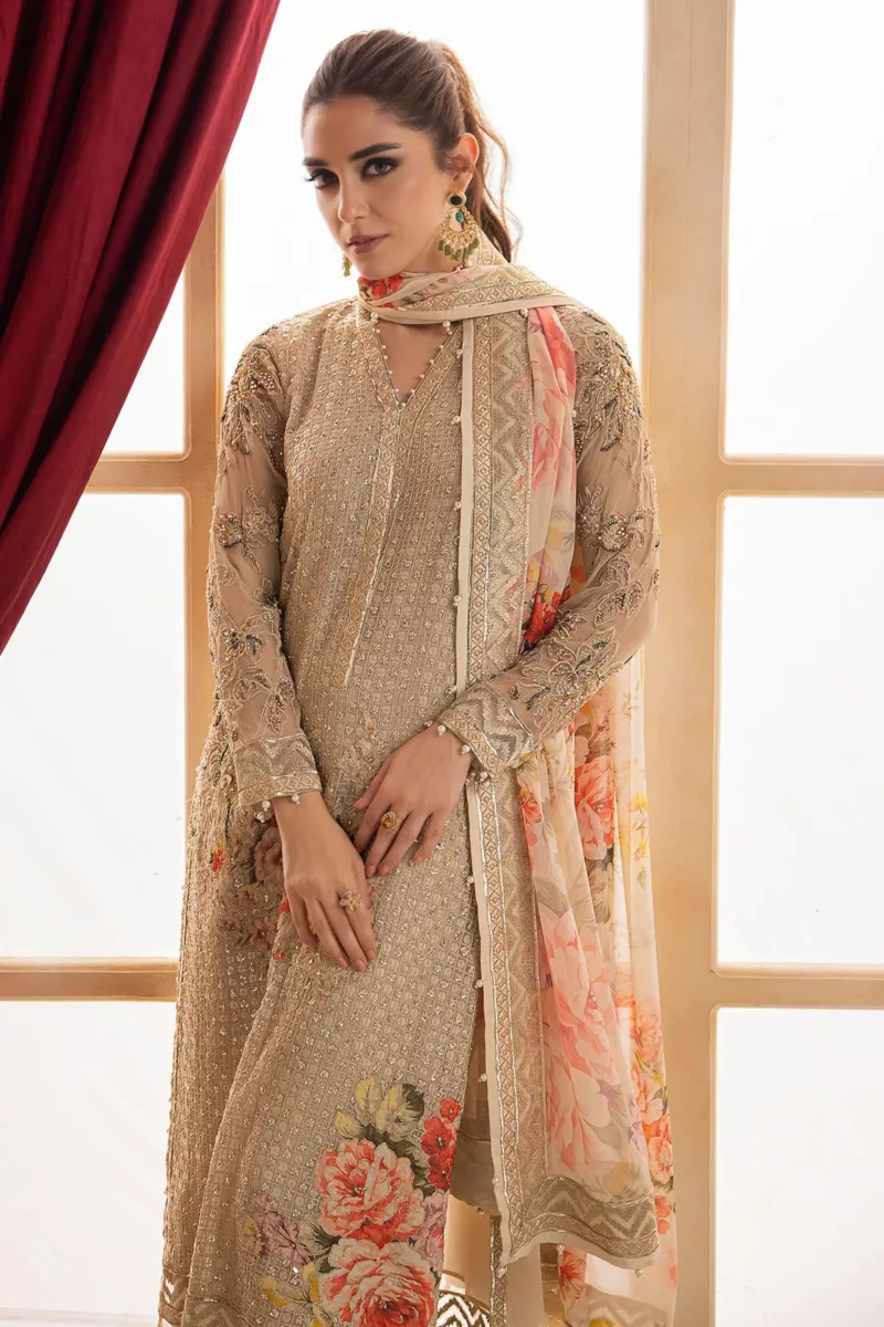 3-Pc Unstitched Premium Luxury Handwork Chiffon Suit with Embroidered & Printed Dupatta – DJW4-05 - Patel Brothers NX 11