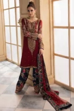 3-Pc Unstitched Premium Luxury Chiffon Suit with Handwork Embroidery & Embroidered Net Dupatta – DJW4-02 - Patel Brothers NX 13