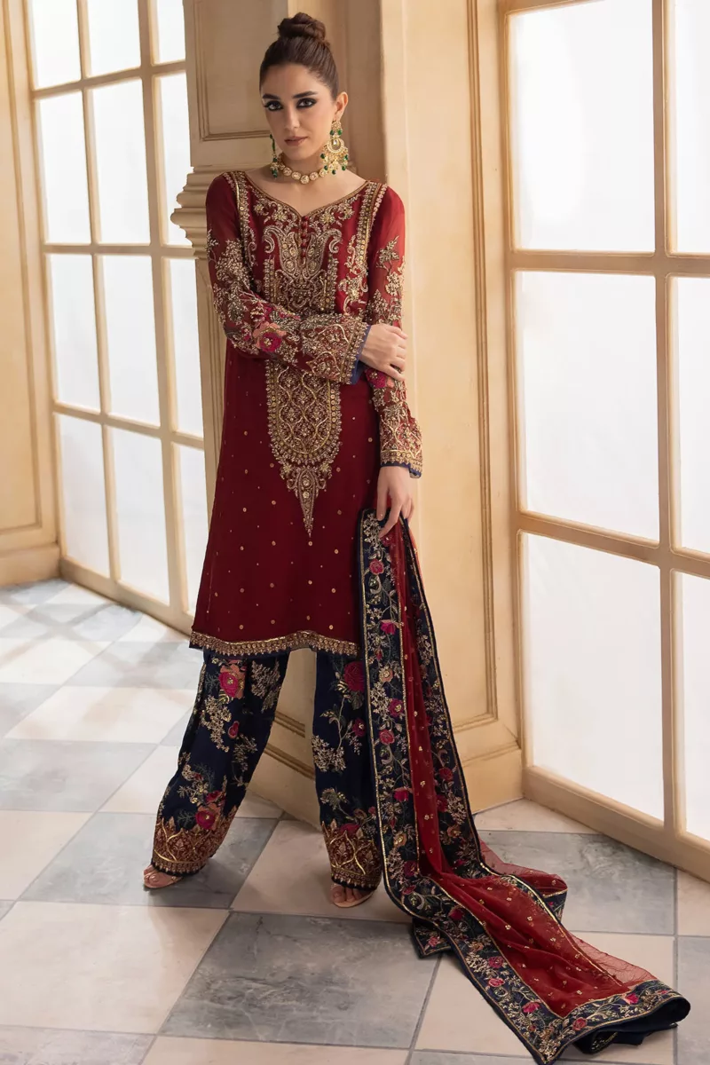 3-Pc Unstitched Premium Luxury Chiffon Suit with Handwork Embroidery & Embroidered Net Dupatta – DJW4-02 - Patel Brothers NX 3