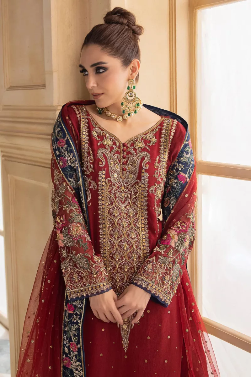 3-Pc Unstitched Premium Luxury Chiffon Suit with Handwork Embroidery & Embroidered Net Dupatta – DJW4-02 - Patel Brothers NX 12