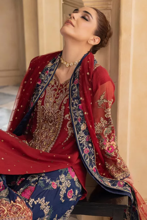 3-Pc Unstitched Premium Luxury Chiffon Suit with Handwork Embroidery & Embroidered Net Dupatta – DJW4-02 - Patel Brothers NX 4