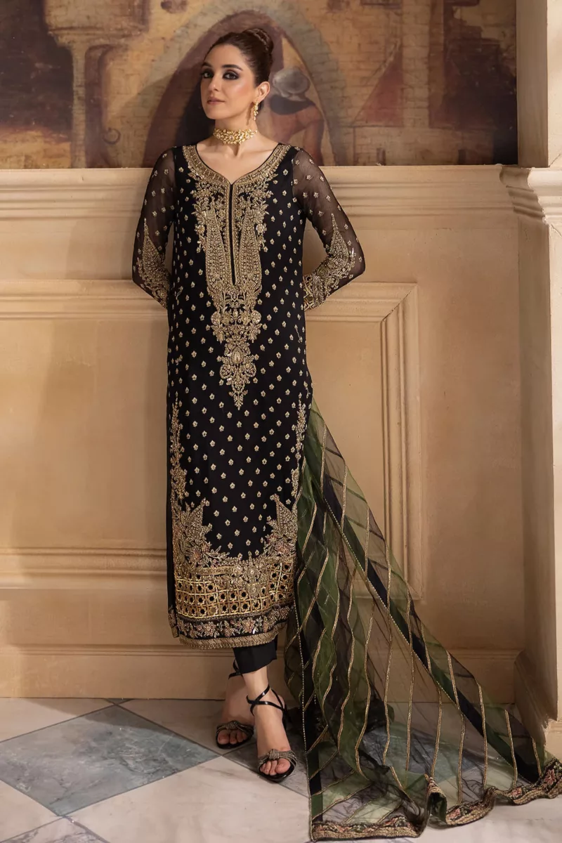 3-Pc Unstitched Premium Luxury Handwork Chiffon Suit with Embroidered Organza Dupatta – DJW4-06 - Patel Brothers NX 3