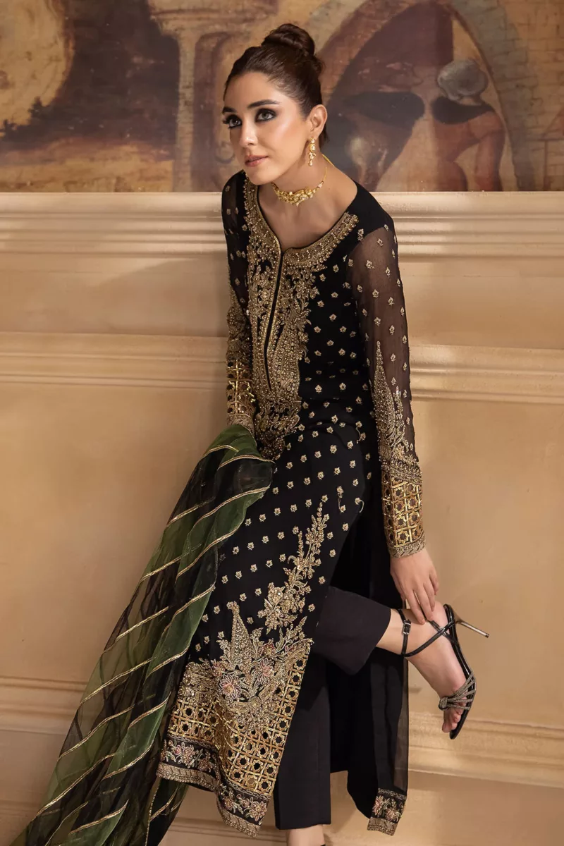 3-Pc Unstitched Premium Luxury Handwork Chiffon Suit with Embroidered Organza Dupatta – DJW4-06 - Patel Brothers NX 9