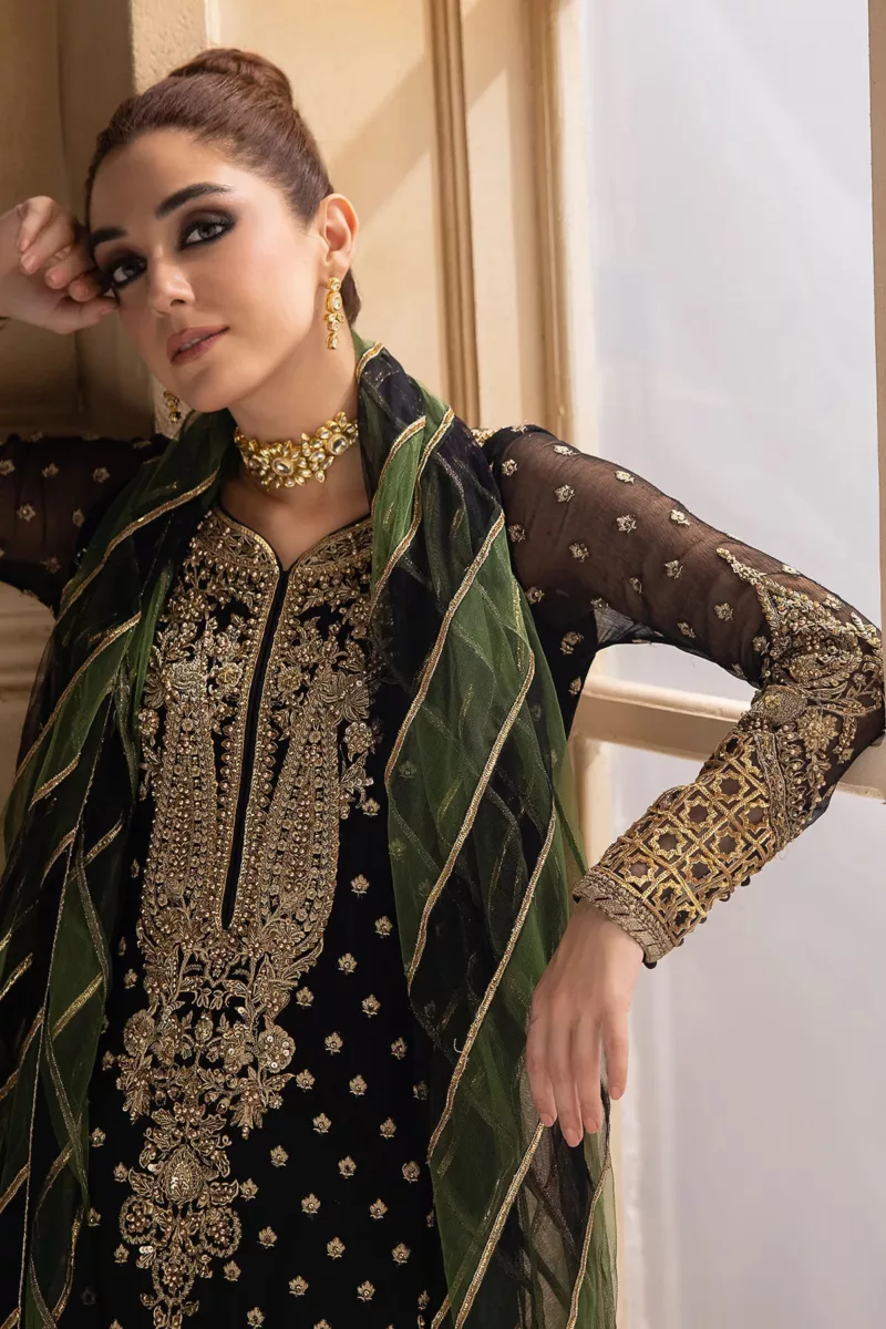 3-Pc Unstitched Premium Luxury Handwork Chiffon Suit with Embroidered Organza Dupatta – DJW4-06 - Patel Brothers NX 12