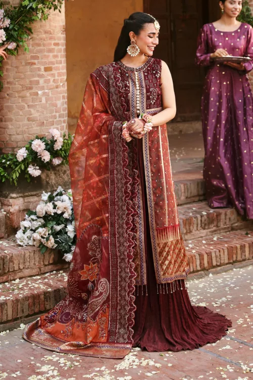 Nureh Unstitched Pakistani Suit – NL-71 GEHNA (Rust Maroon) - Patel Brothers NX 3