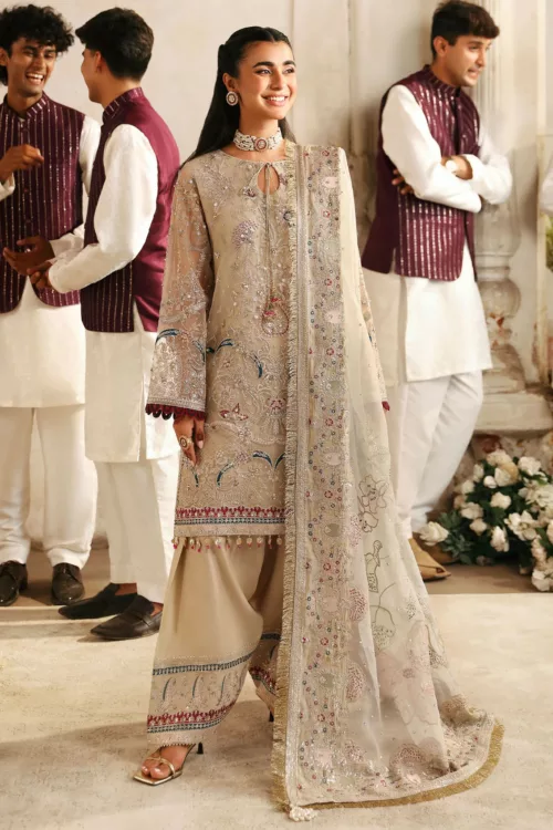 Nureh Unstitched Pakistani Suit – NL-72 CHANDNI (Ivory Cream) - Patel Brothers NX