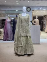 Gold Peplum Style Net Fabric Zari Embroidered Indo-Western Bridal Gown - Patel Brothers NX 7