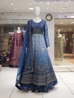 Royal Blue Shaded Net Zari Thread Embroidered Bridal Gown with 3-Layer Frill PB-1247 - Patel Brothers NX 7