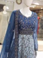 Royal Blue Shaded Net Zari Thread Embroidered Bridal Gown with 3-Layer Frill PB-1247 - Patel Brothers NX 10