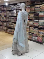 Light Sky Blue Net Fabric Heavy Multi-Colored Embroidered Indo-Western Bridal Gown - Patel Brothers NX 8