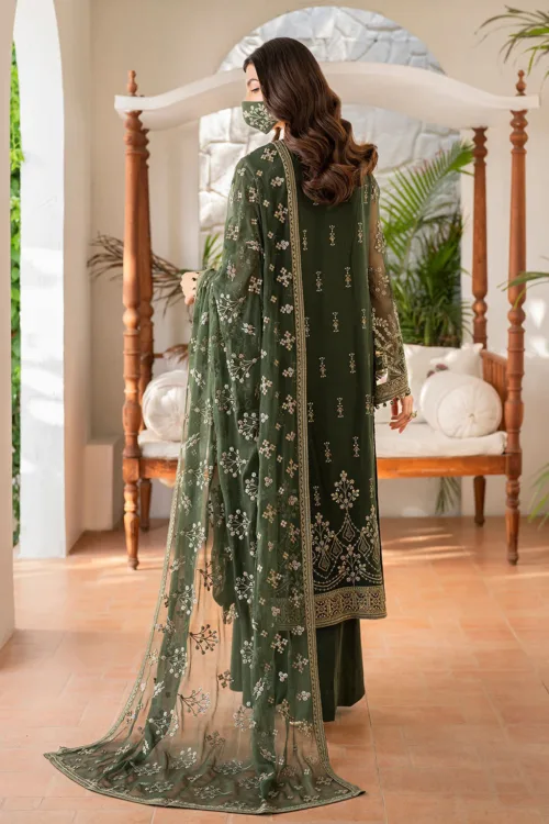 Dark Olive Green 3-Pc Unstitched Embroidered Chiffon Suit By Naqsh | S-1401 - Patel Brothers NX 2