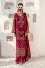 Crimson Red 3-Pc Unstitched Embroidered Chiffon Suit By Naqsh | S-1402 - Patel Brothers NX 8