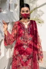 Crimson Red 3-Pc Unstitched Embroidered Chiffon Suit By Naqsh | S-1402 - Patel Brothers NX 10