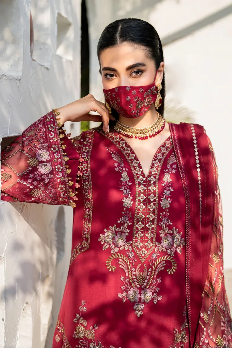 Crimson Red 3-Pc Unstitched Embroidered Chiffon Suit By Naqsh | S-1402 - Patel Brothers NX 7