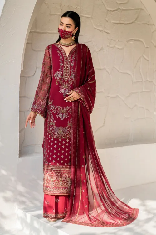 Crimson Red 3-Pc Unstitched Embroidered Chiffon Suit By Naqsh | S-1402 - Patel Brothers NX 4