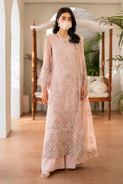 Light Pink 3-Pc Unstitched Embroidered Chiffon Suit By Naqsh | S-1403 - Patel Brothers NX