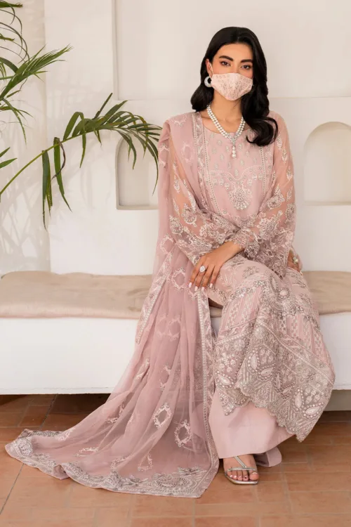 Light Pink 3-Pc Unstitched Embroidered Chiffon Suit By Naqsh | S-1403 - Patel Brothers NX 4