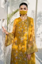 Mustard Gold 3-Pc Unstitched Embroidered Chiffon Suit By Naqsh | S-1404 - Patel Brothers NX 12