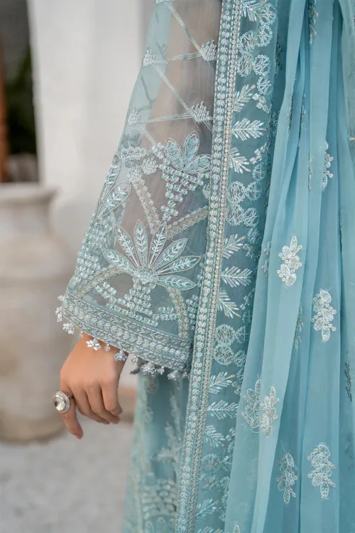 Light Sage Blue 3-Pc Unstitched Embroidered Chiffon Suit By Naqsh | S-1405 - Patel Brothers NX 4