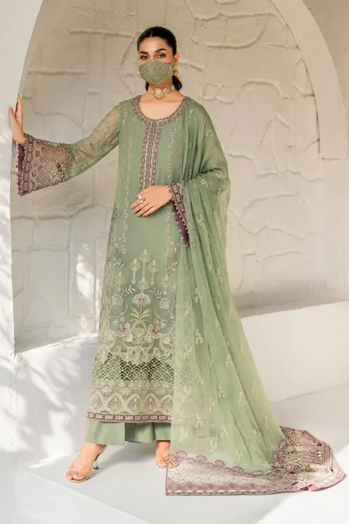 Chartreuse Green 3-Pc Unstitched Embroidered Chiffon Suit By Naqsh | S-1406 - Patel Brothers NX 4