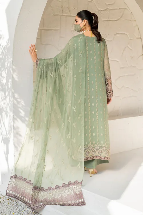 Chartreuse Green 3-Pc Unstitched Embroidered Chiffon Suit By Naqsh | S-1406 - Patel Brothers NX 3